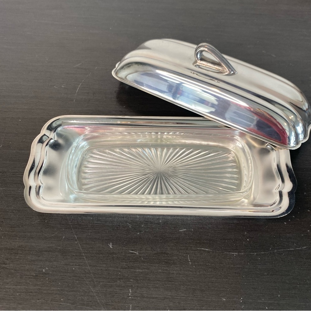 BRISTOL SILVER by POOLE Silver Plate Vintage Covered Butter Dish w Glass Insert - Picture 2 of 13
